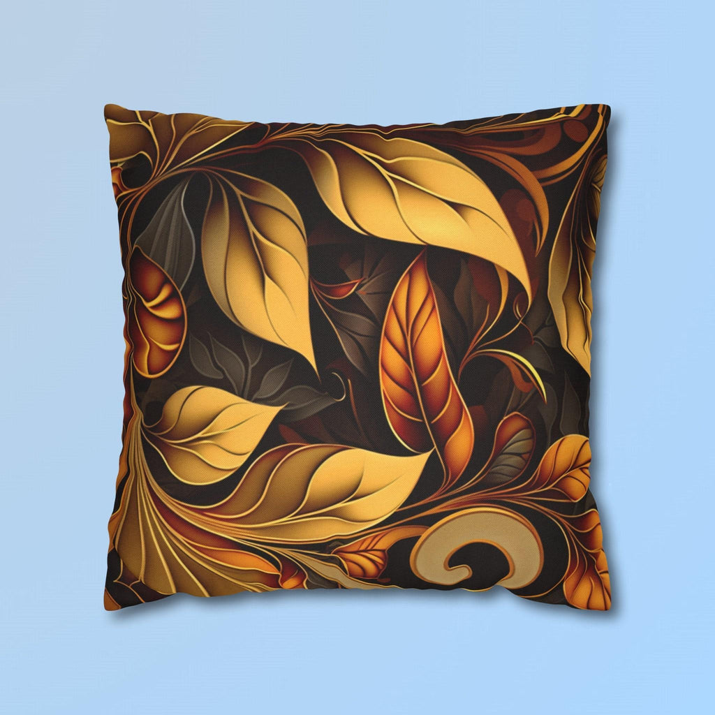 Autumnal Leaves Throw Pillow Cover: Orange and Gold Foliage on Rich Brown Background
