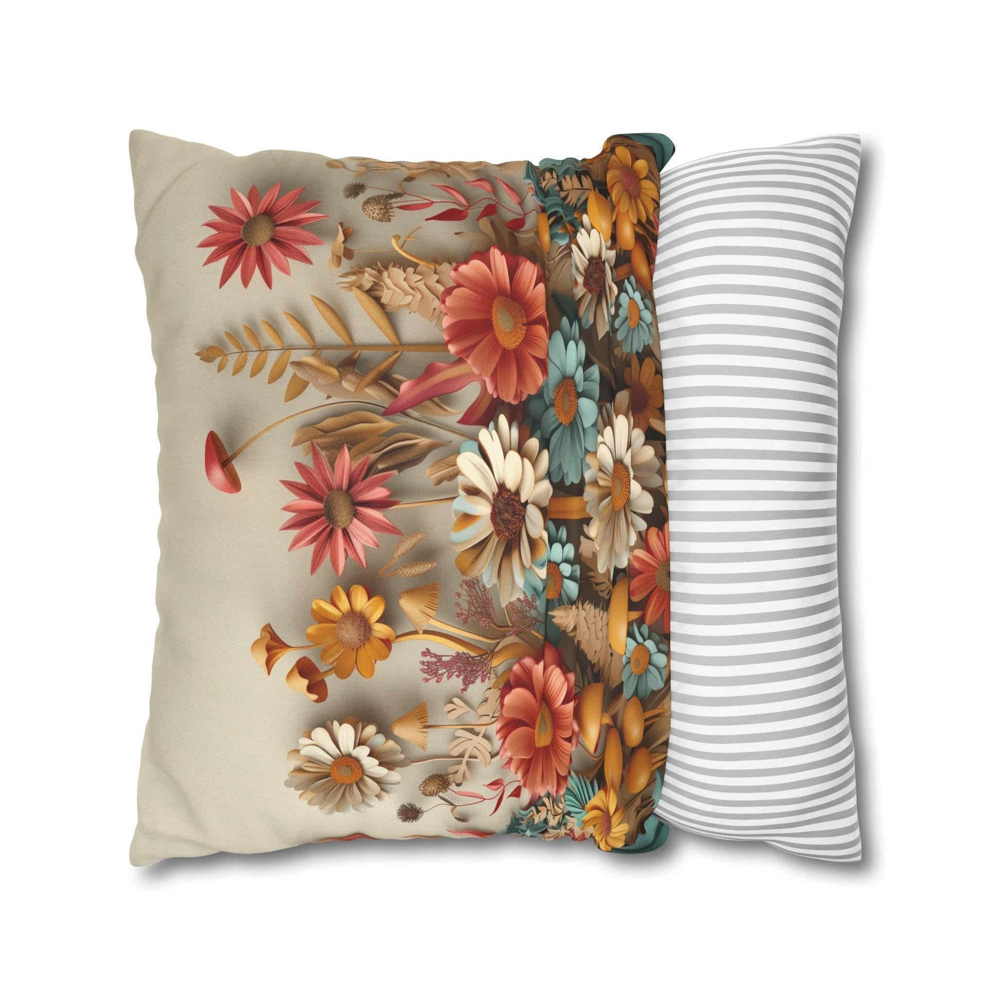 Floral Botanical Garden Pillow Cover: Warm Tone Accent Cushion