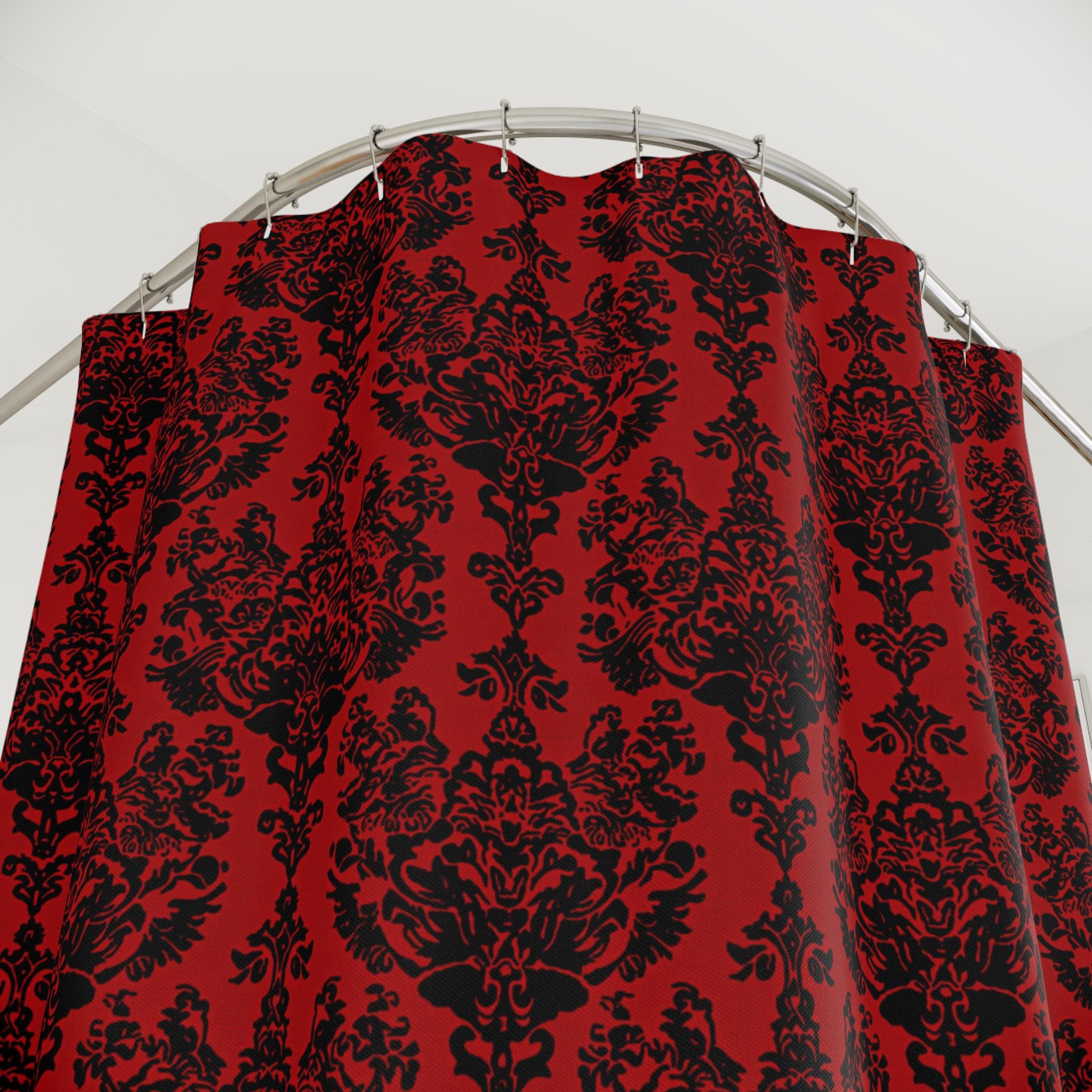 Elegant Gothic Damask Shower Curtain: Black & Crimson Vampire-Inspired Bath Decor for Romantic Ambiance