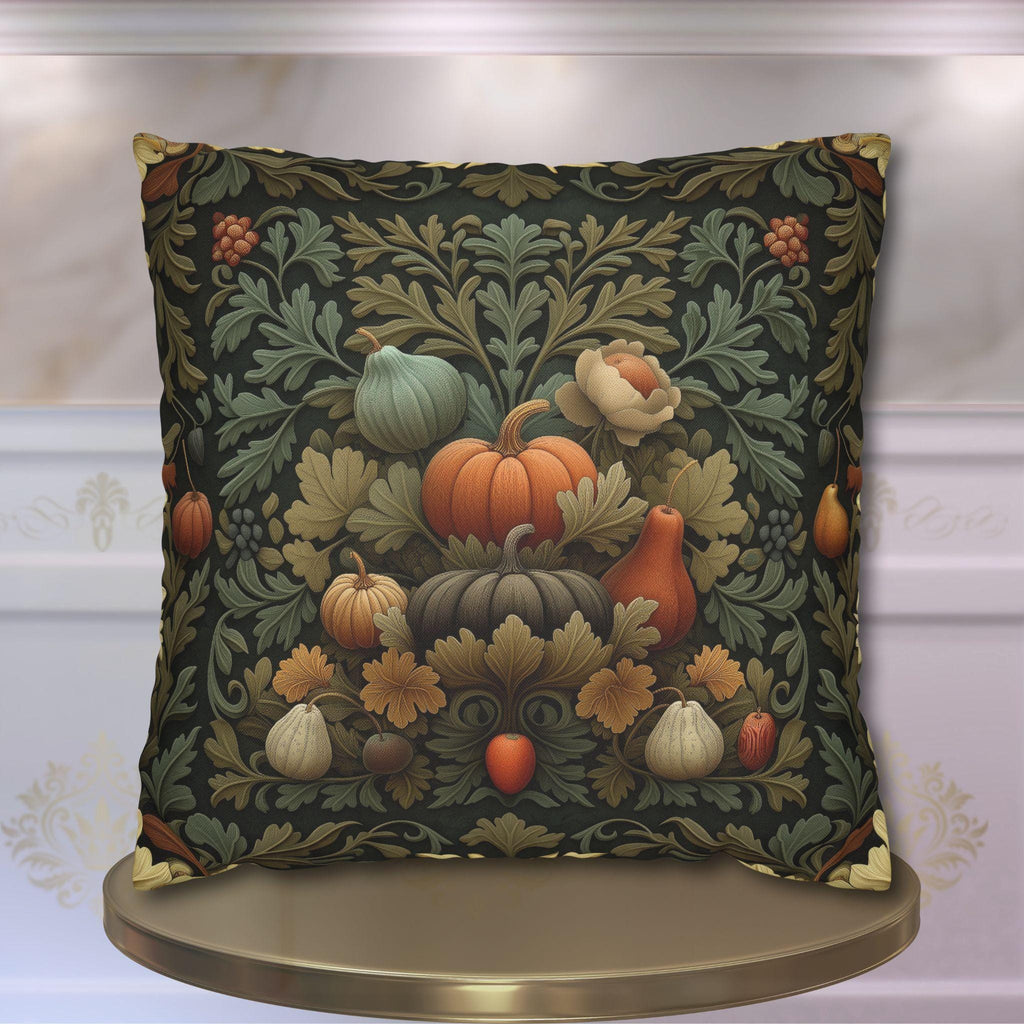 William Morris Inspired Fall Pillow Cover: Sage, Brown & Gold Vintage Style Tapestry