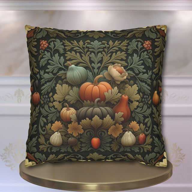 William Morris Inspired Fall Pillow Cover: Sage, Brown & Gold Vintage Style Tapestry