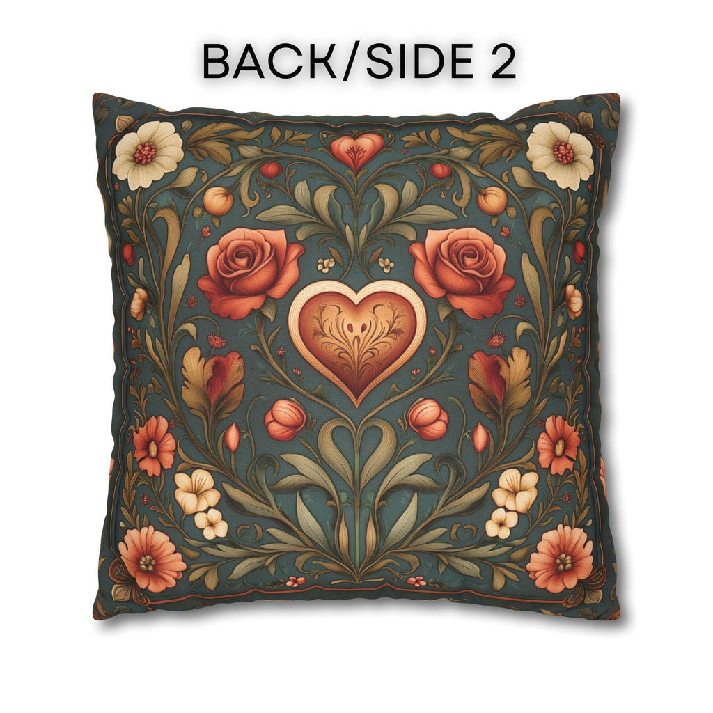 William Morris Inspired Valentines Heart Pillow Cover: Arts & Crafts Love Botanical