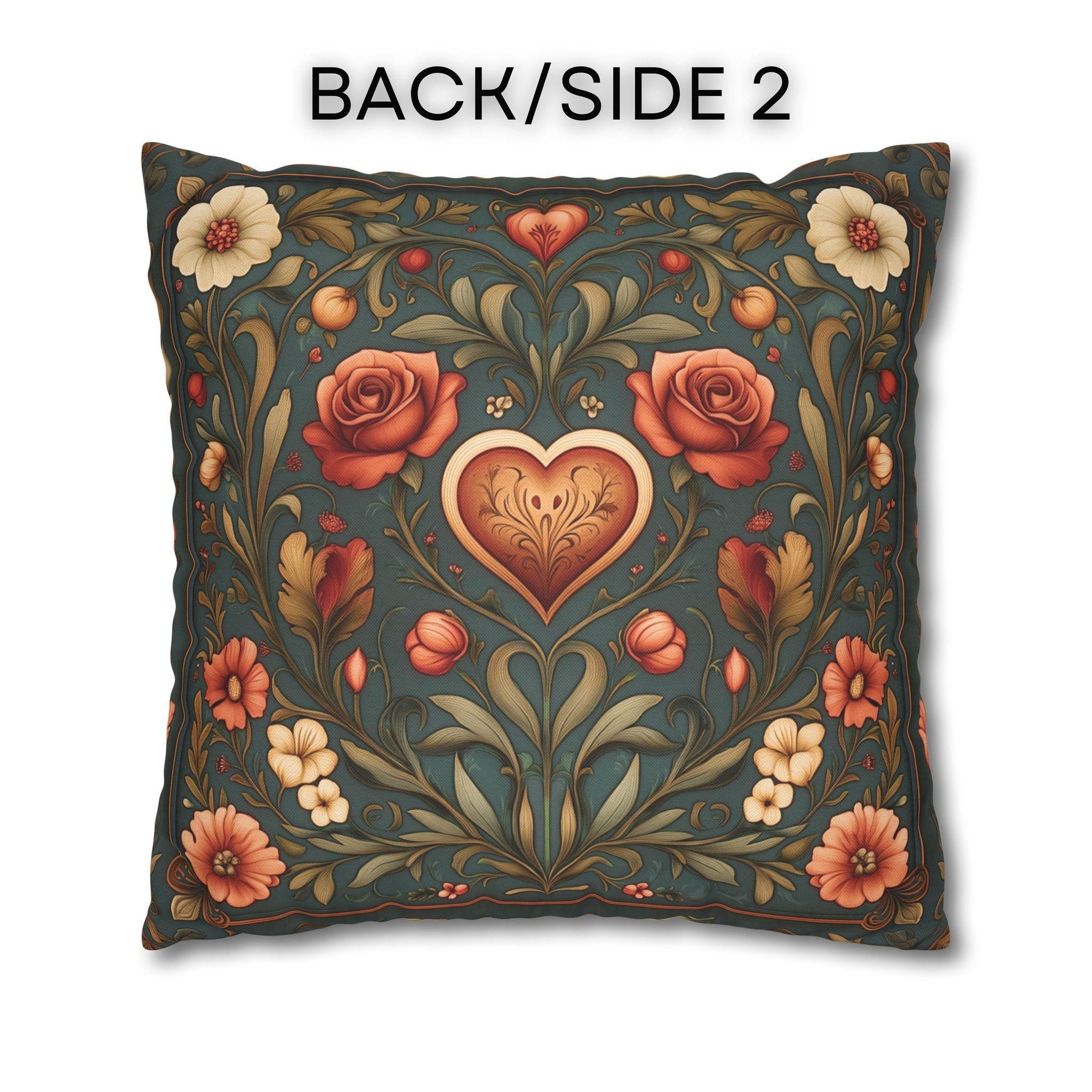 William Morris Inspired Valentines Heart Pillow Cover: Arts & Crafts Love Botanical