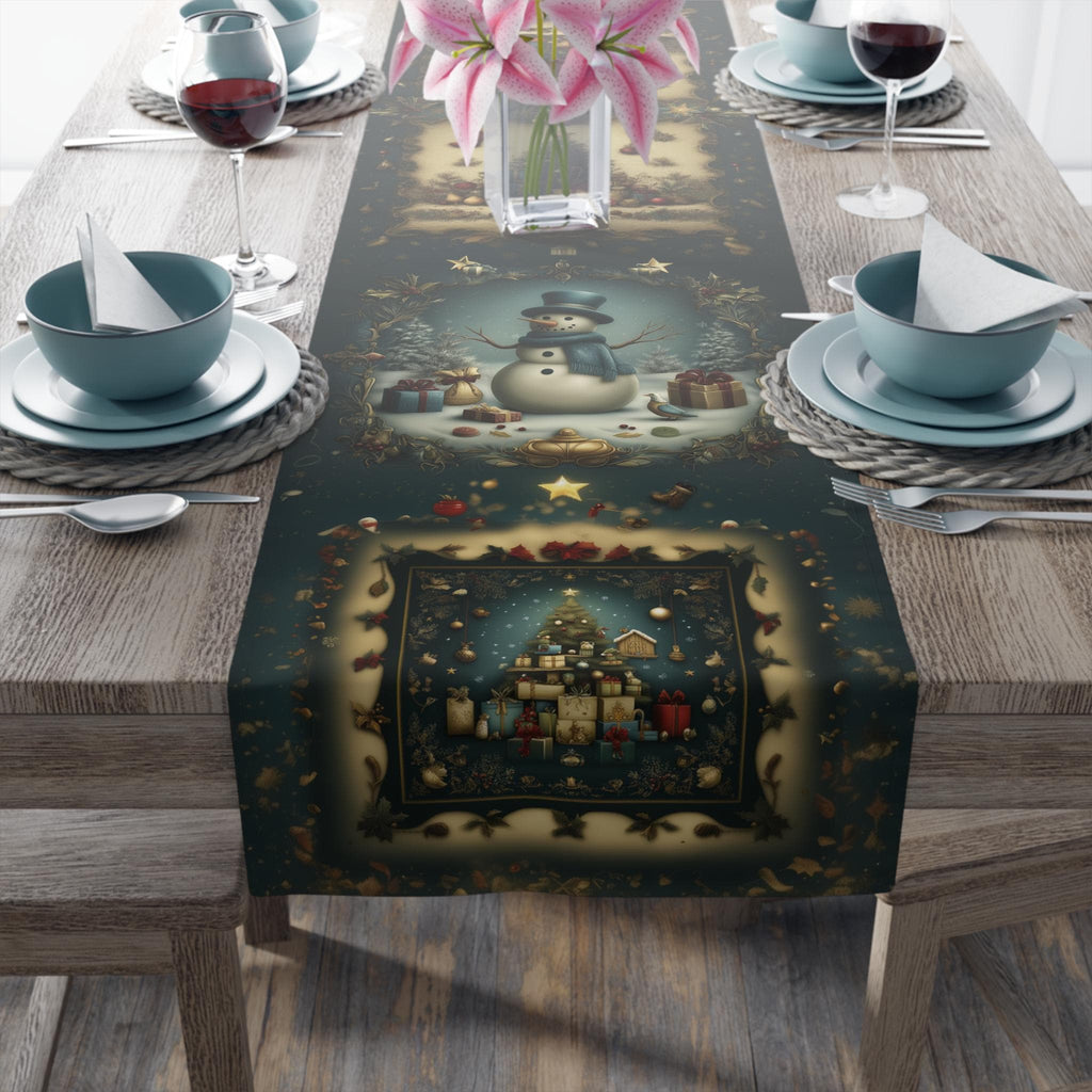 Christmas Vintage Style Table  Runner: Nostalgia Storybook Holiday Scene Collage