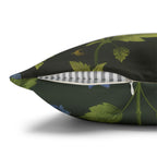 Botanical Pillow Cover: William Morris Inspired Green Cushion with Double-Sided Blue Floral Pattern
