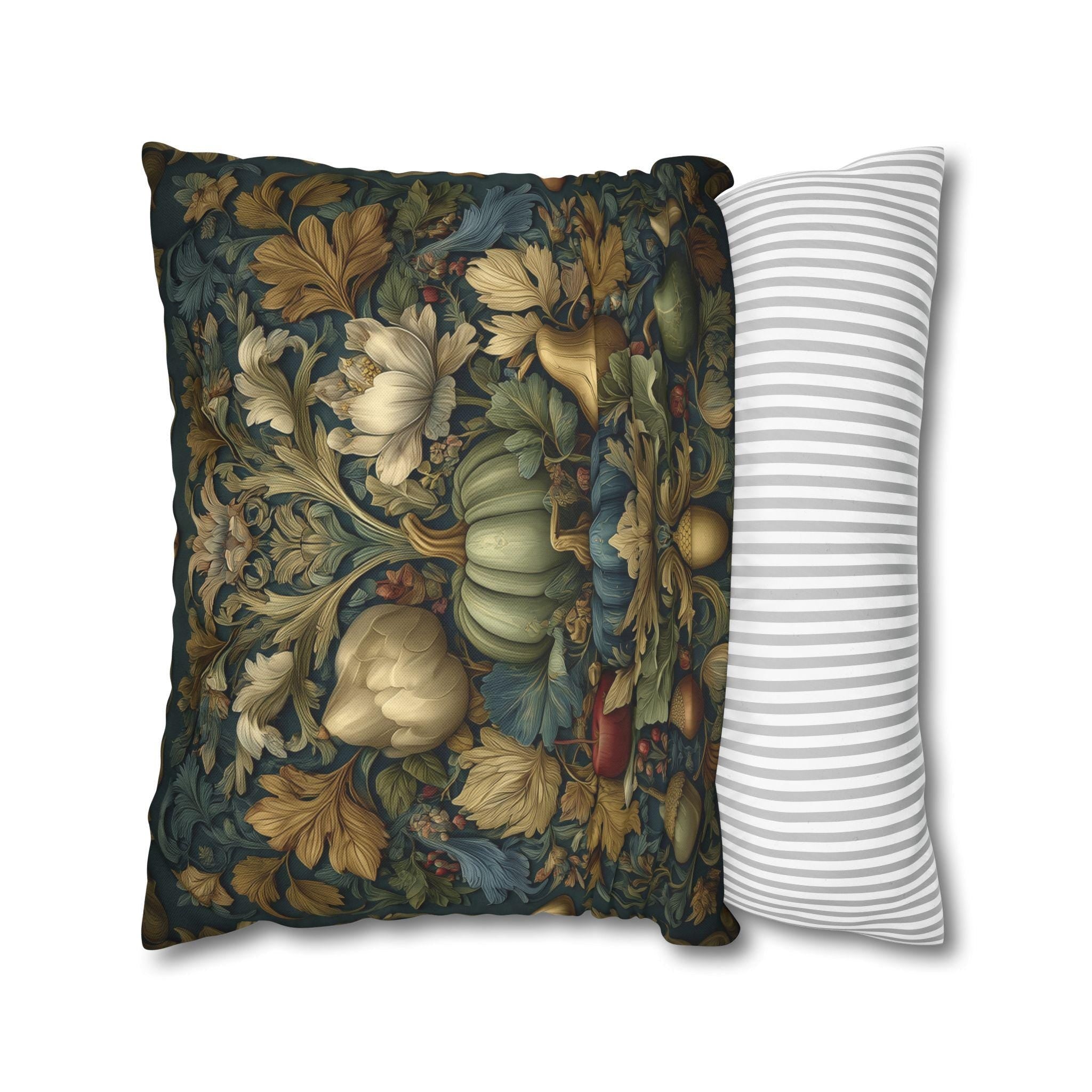 William Morris Inspired Tapestry Pillow Cover: Botanical Autumn Harvest for Cozy Fall Home Decor