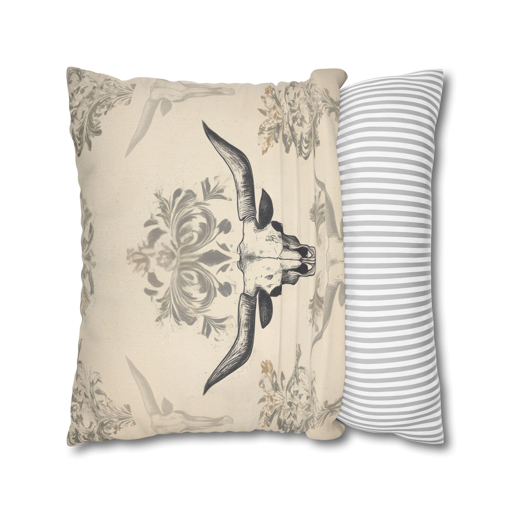 Southwestern Longhorn Skull Pillow Cover: Rustic Western Ranch Decor Accent for Country Living