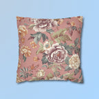 Rococo-Inspired Floral Pillow Cover: Dusty Pink Elegance with Mauve, Cream, Peach & Green Blooms