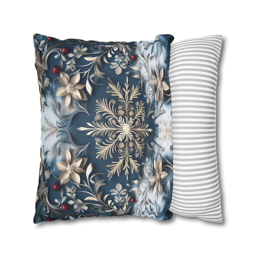Opulent Golden Snowflake Pillowcase: Festive Winter Decor, Luxurious Square Cushion Cover for Elegant Homes