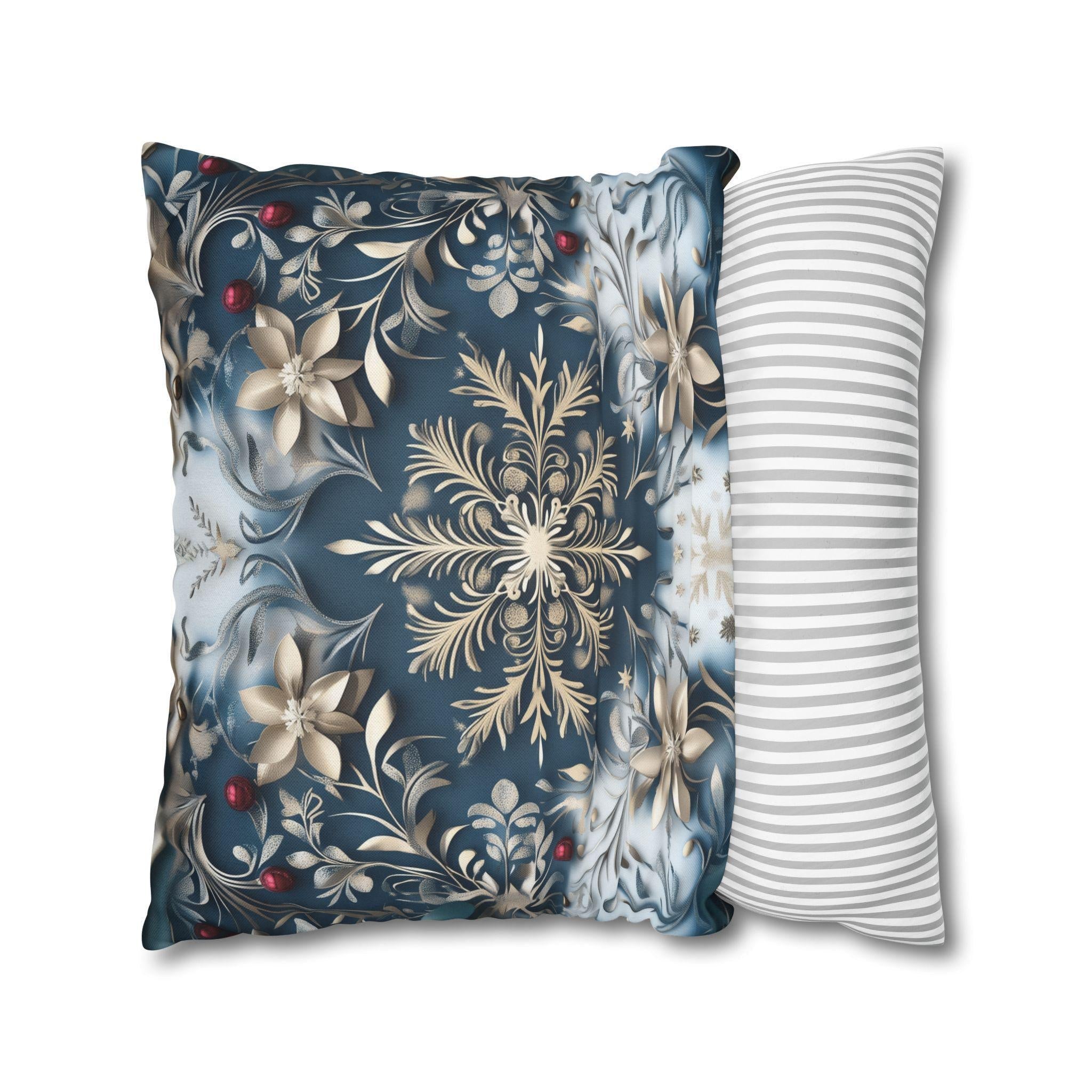 Opulent Golden Snowflake Pillowcase: Festive Winter Decor, Luxurious Square Cushion Cover for Elegant Homes