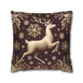 Regal Golden Reindeer Throw Pillow Cover: Burgundy & Gold Christmas Elegance
