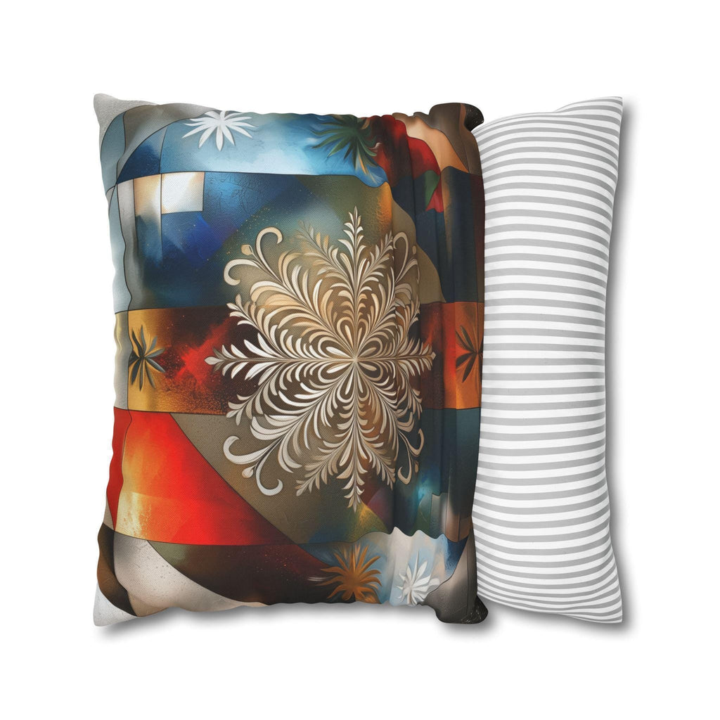 Snowflake Patriotic Square Pillowcase, Christmas Seasonal Throw Pillow Cover, Red White Blue Holiday Decor