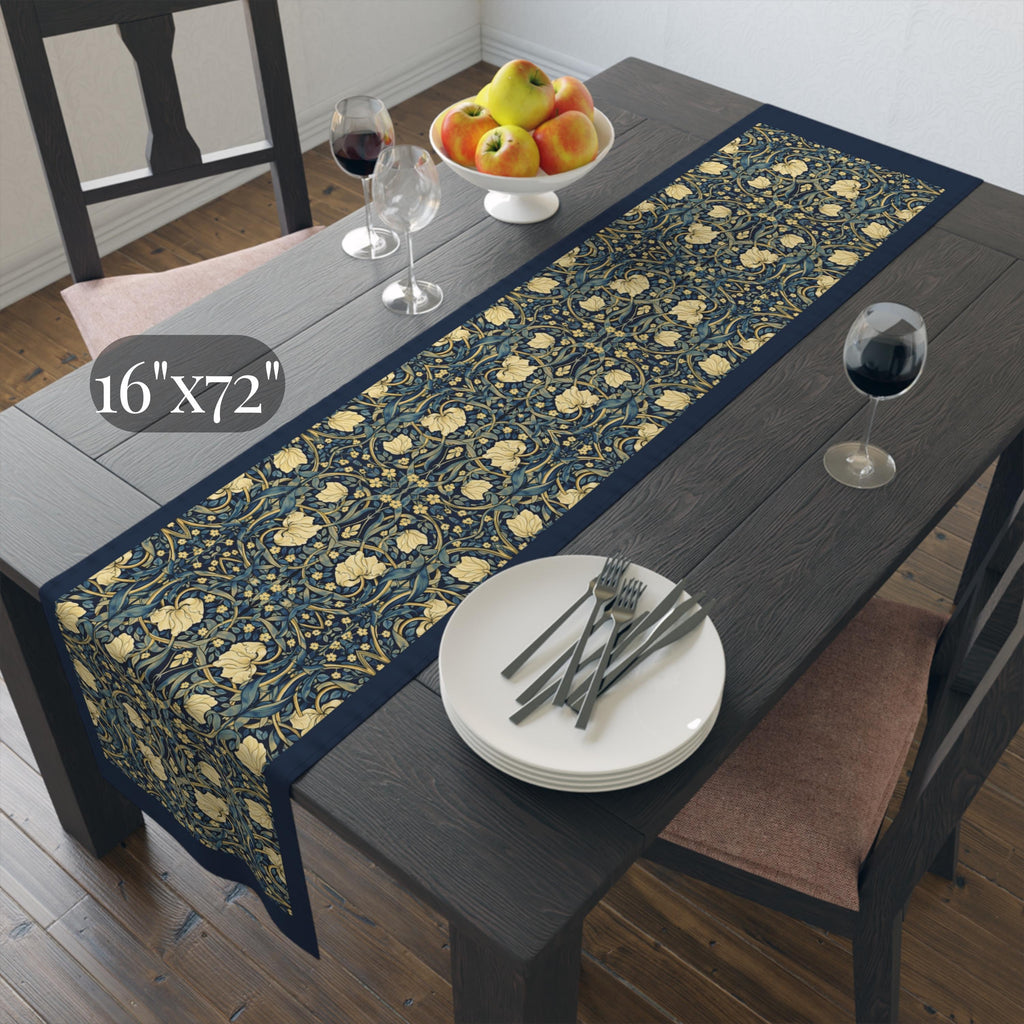 William Morris Table Runner: Navy and Champagne Vintage Pimpernel Reconstructed