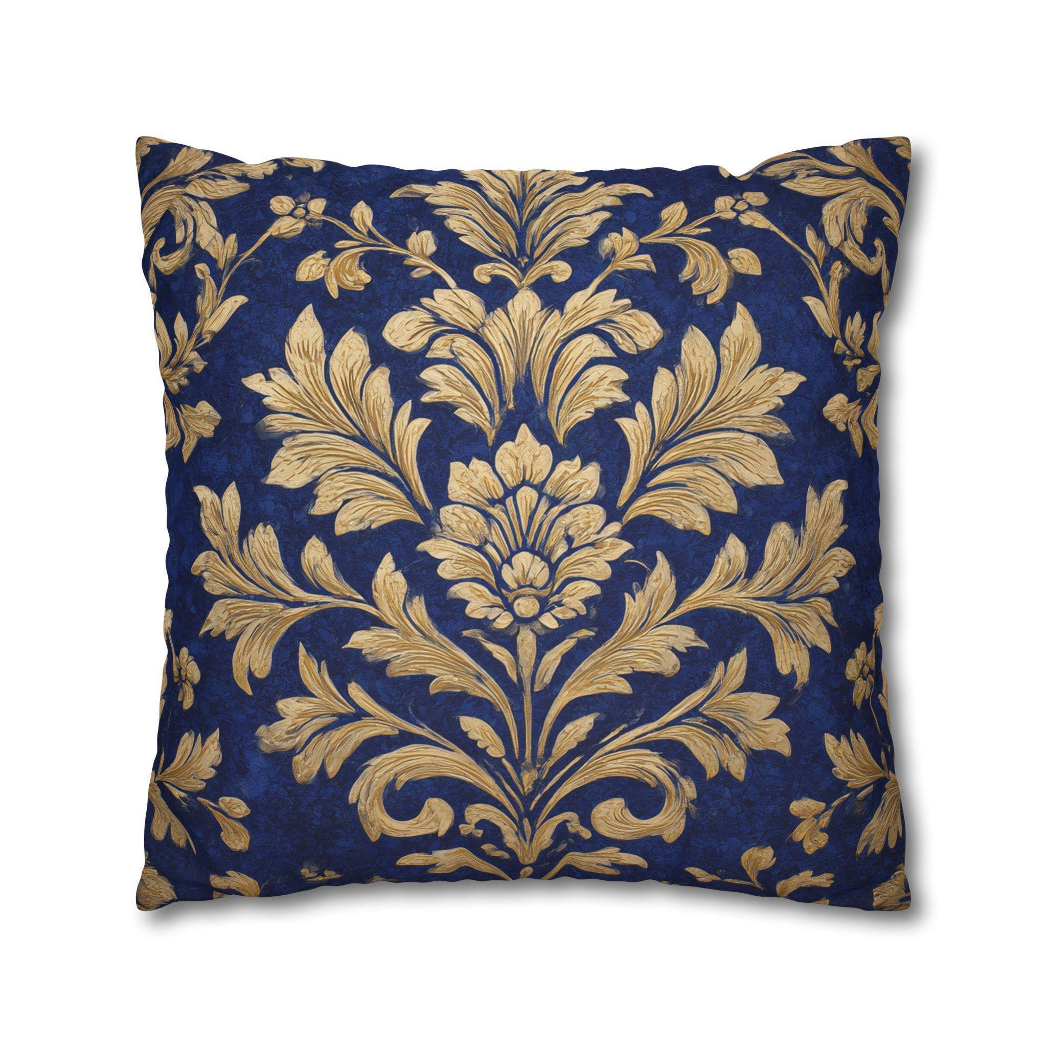 Opulent Baroque Damask Pillow Cover: Royal Blue & Gold Vintage Cushion for Maximalist Home Decor