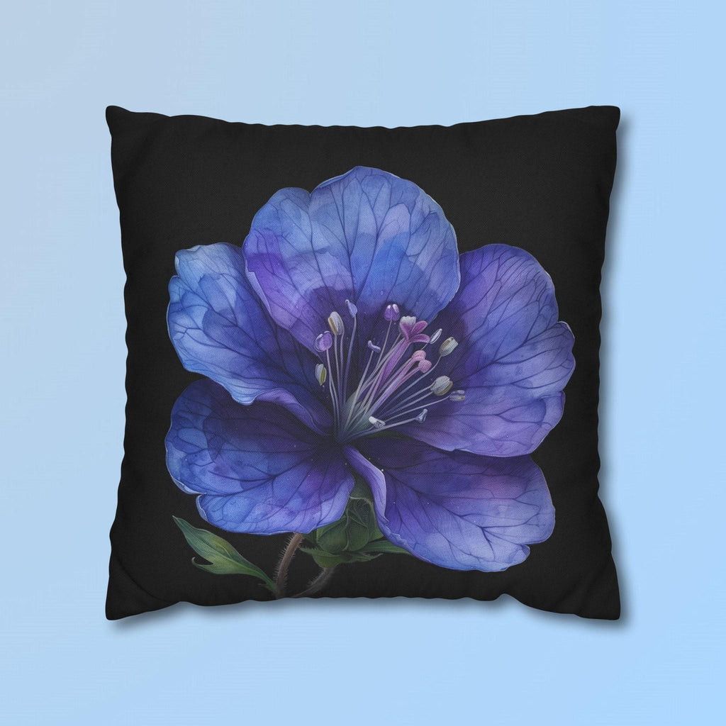 Anemone Pillow Cover: Detailed Floral Illustration, Black Background