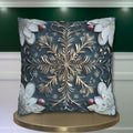 Gold White & Blue Snowflake Square Pillowcase, Elegant Festive Christmas Pillow Cover
