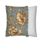 Floral Pillow Cover: Golden Roses on Blue - Soft Durable Fabric