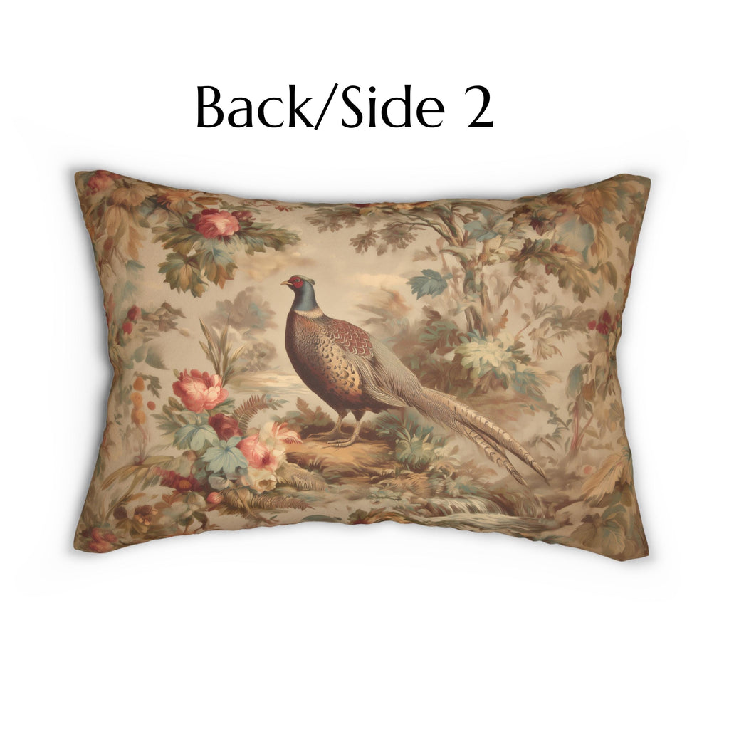 French Country Pheasant Lumbar Pillow: Vintage Style Toile Bird Design