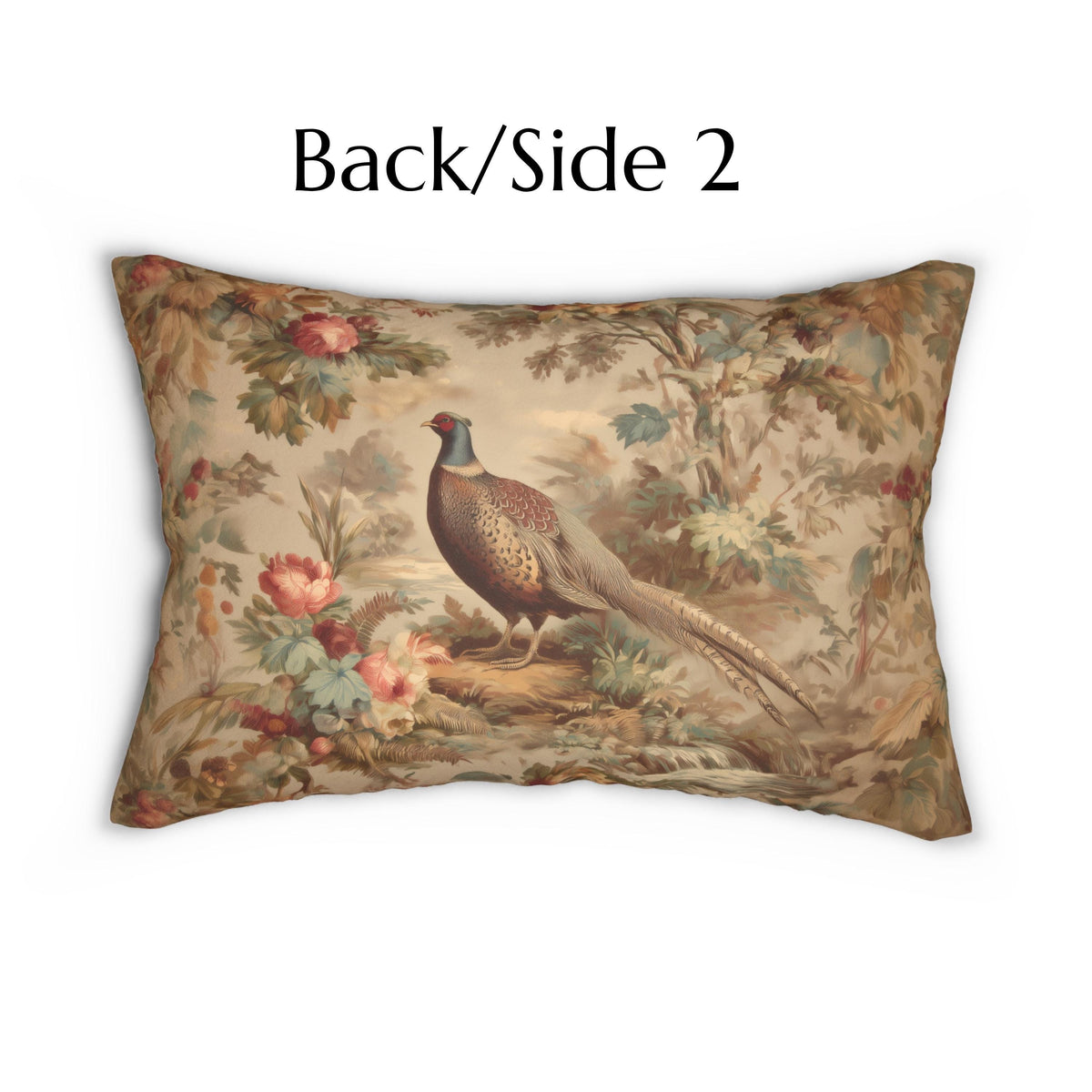 French Country Pheasant Lumbar Pillow: Vintage Style Toile Bird Design