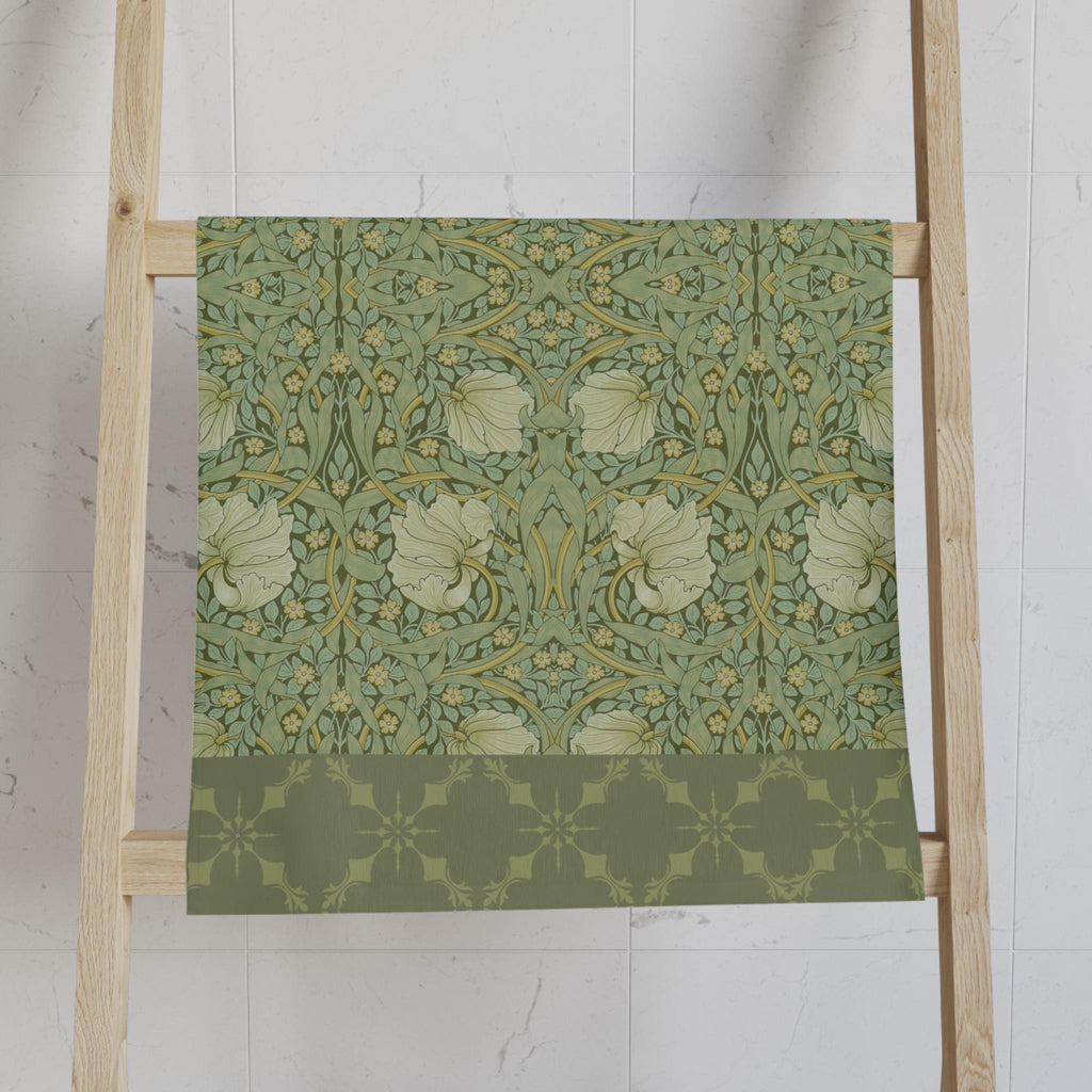 William Morris Pimpernel Hand Towel: Vintage Inspired Botanical Green Art Nouveau