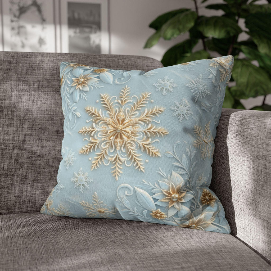 Gold Snowflake Pillow Cover, Elegant Winter Holiday Decor