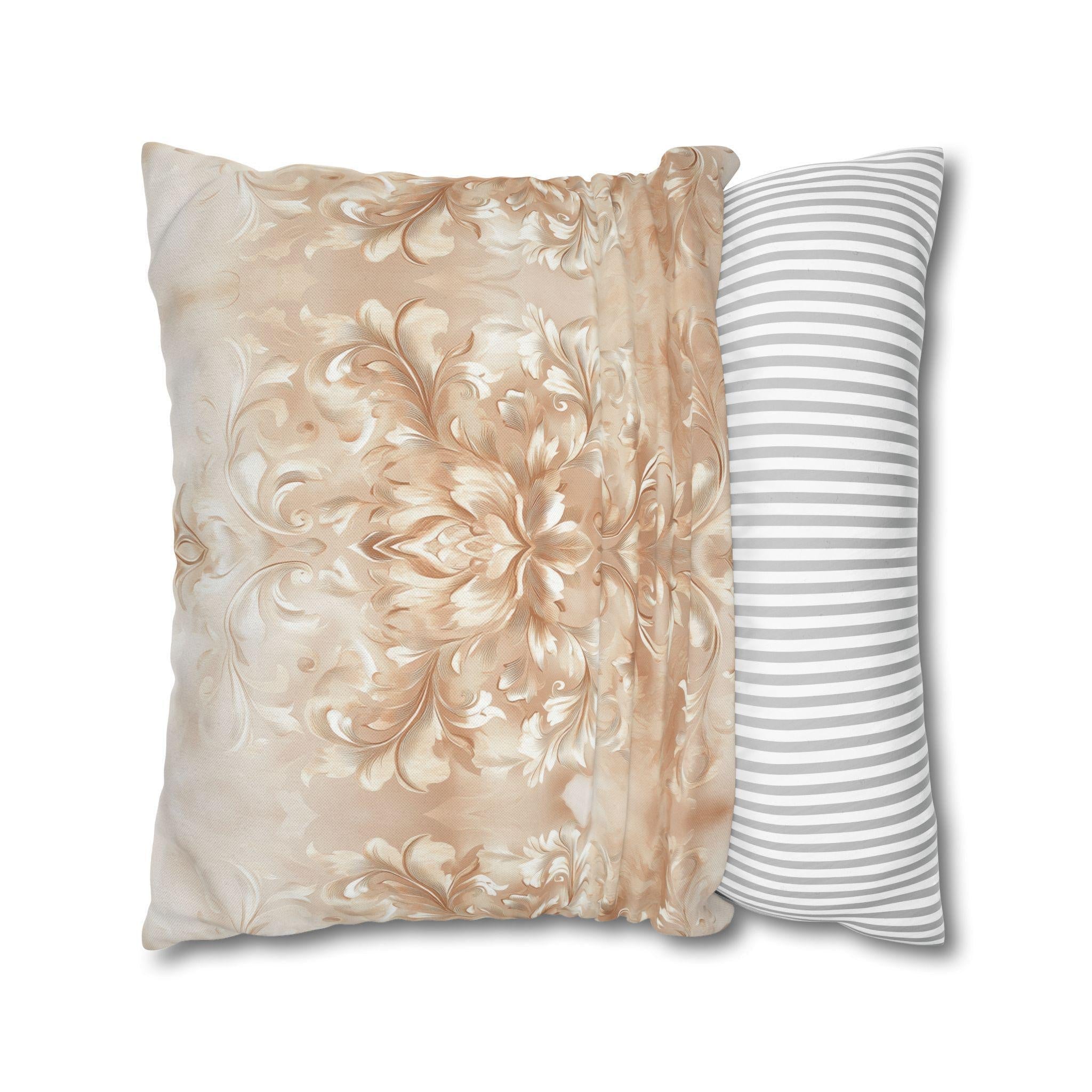 Damask Floral Pillow Cover: Beige Cream Caramel Spun Polyester