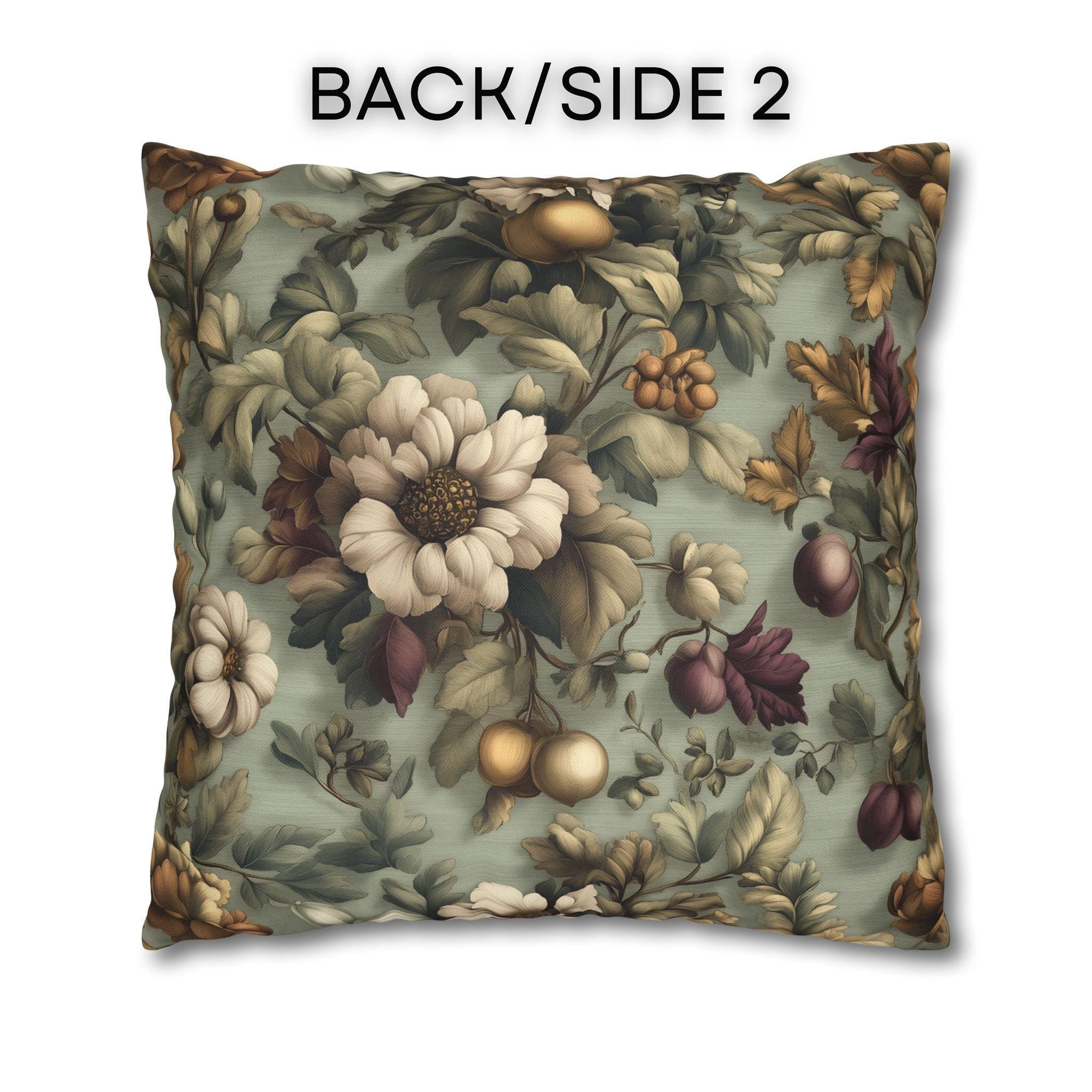 William Morris Inspired Autumn Garden Pillow Cover: Seafoam, Taupe, Merlot Floral Elegance