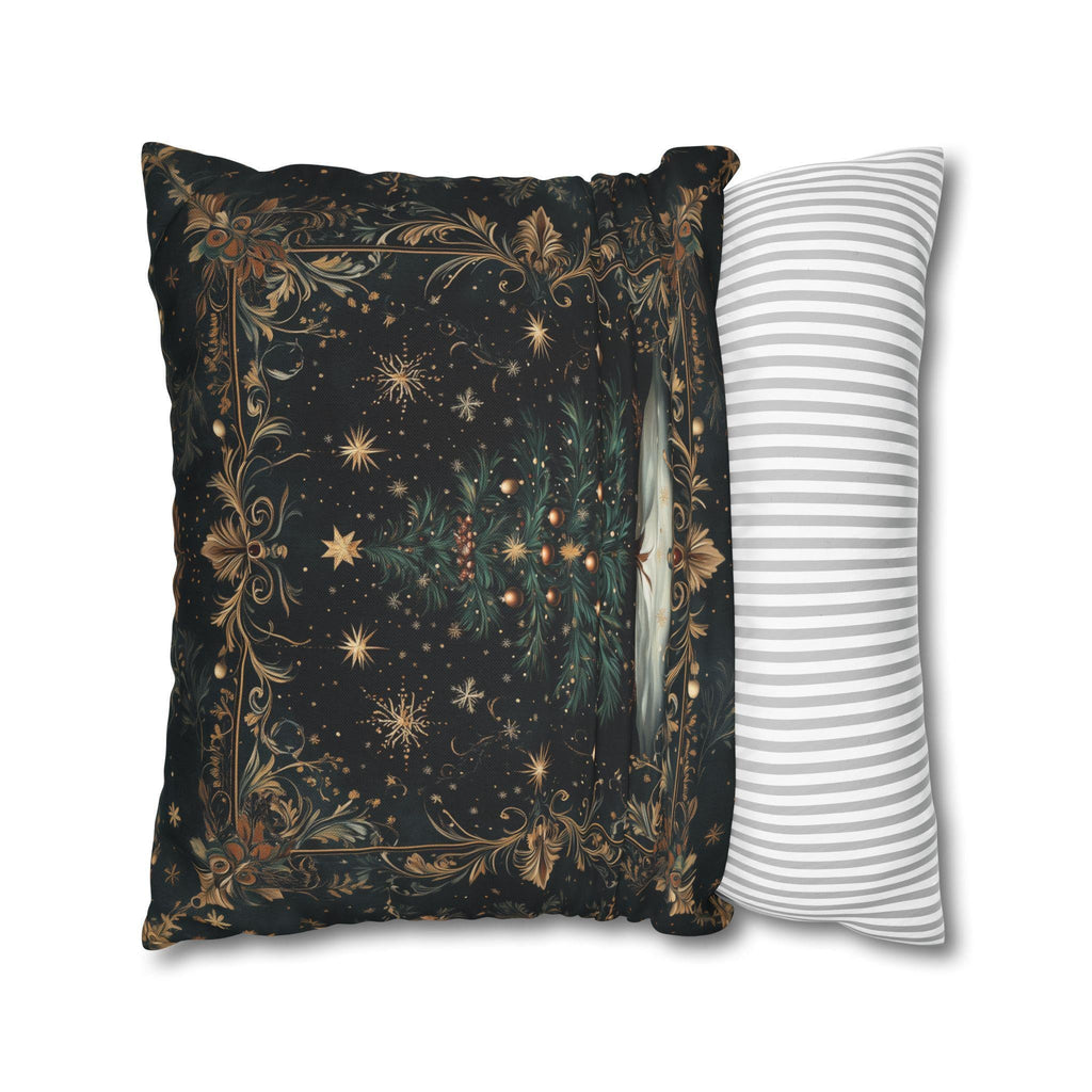 William Morris Christmas Tree Pillow Cover Starry Night Holiday Decor Elegant Gold Botanical Style