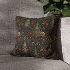Intricate Christmas Trees and Florals Pillow Cover: William Morris Style Holiday Botanical Design