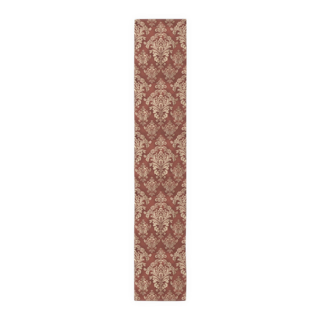 Red and Gold Damask Table Runner: Elegant Holiday Dining Decor