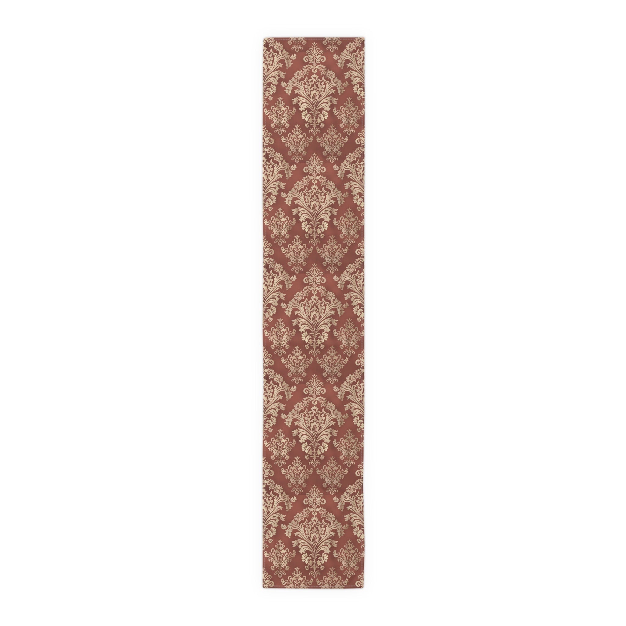 Red and Gold Damask Table Runner: Elegant Holiday Dining Decor