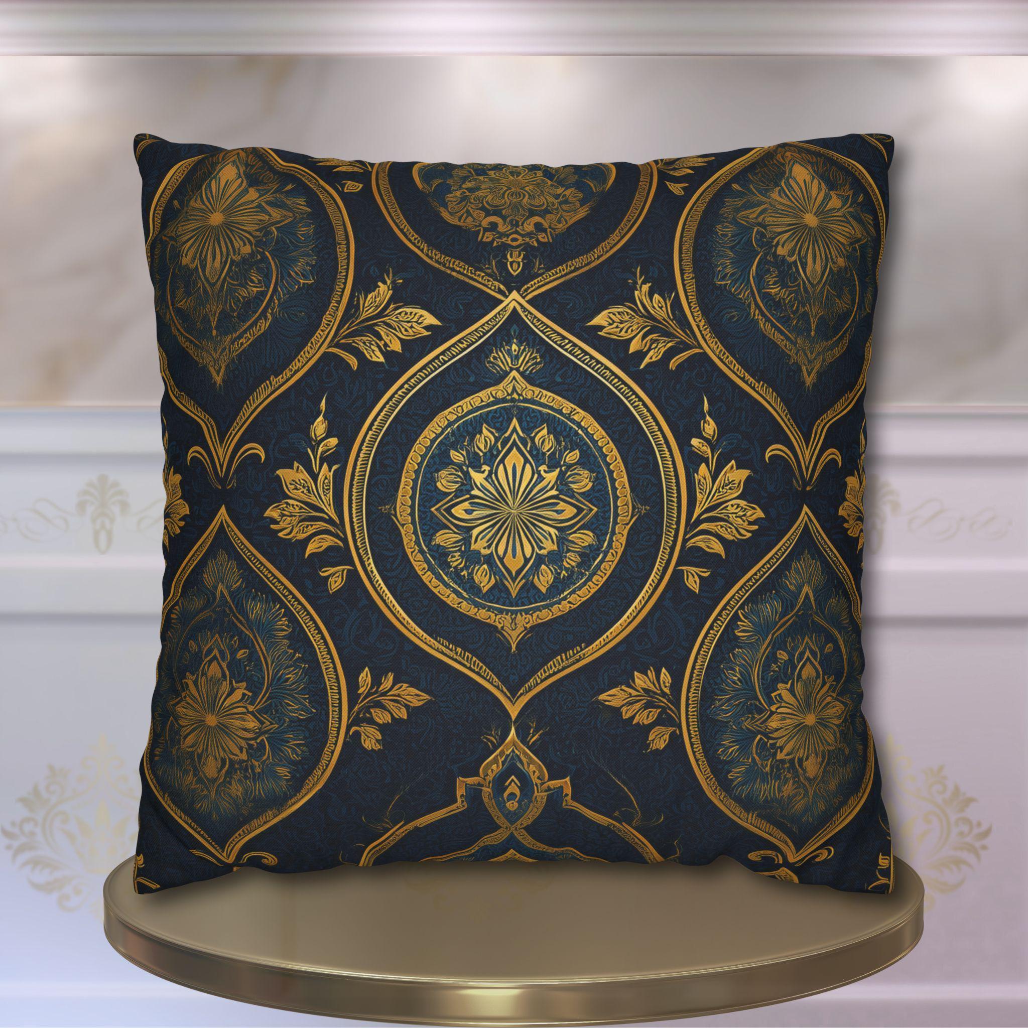 Navy & Gold Damask Pillow Cover: Vintage Style Floral Medallion Cushion