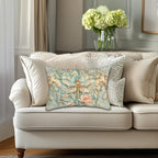 William Morris Inspired Dragonfly Lumbar Pillow: Blue, Gold & Pink Nature Design