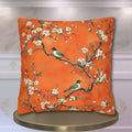 Elegant Chinoiserie Pillow Cover: Burnt Orange with White Blossoms and Birds for Asian-Inspired Decor