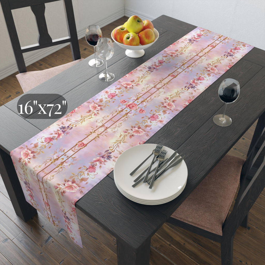 Romantic Floral Table Runner: Pastel Pink Lavender Wedding and Dining Decor
