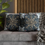 Gold White & Blue Snowflake Square Pillowcase, Elegant Festive Christmas Pillow Cover
