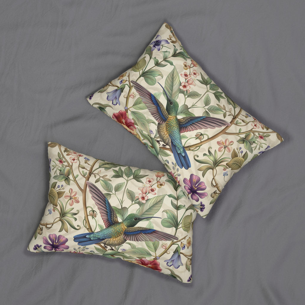 William Morris Hummingbird Lumbar Pillow: Elegant Floral Nature Design