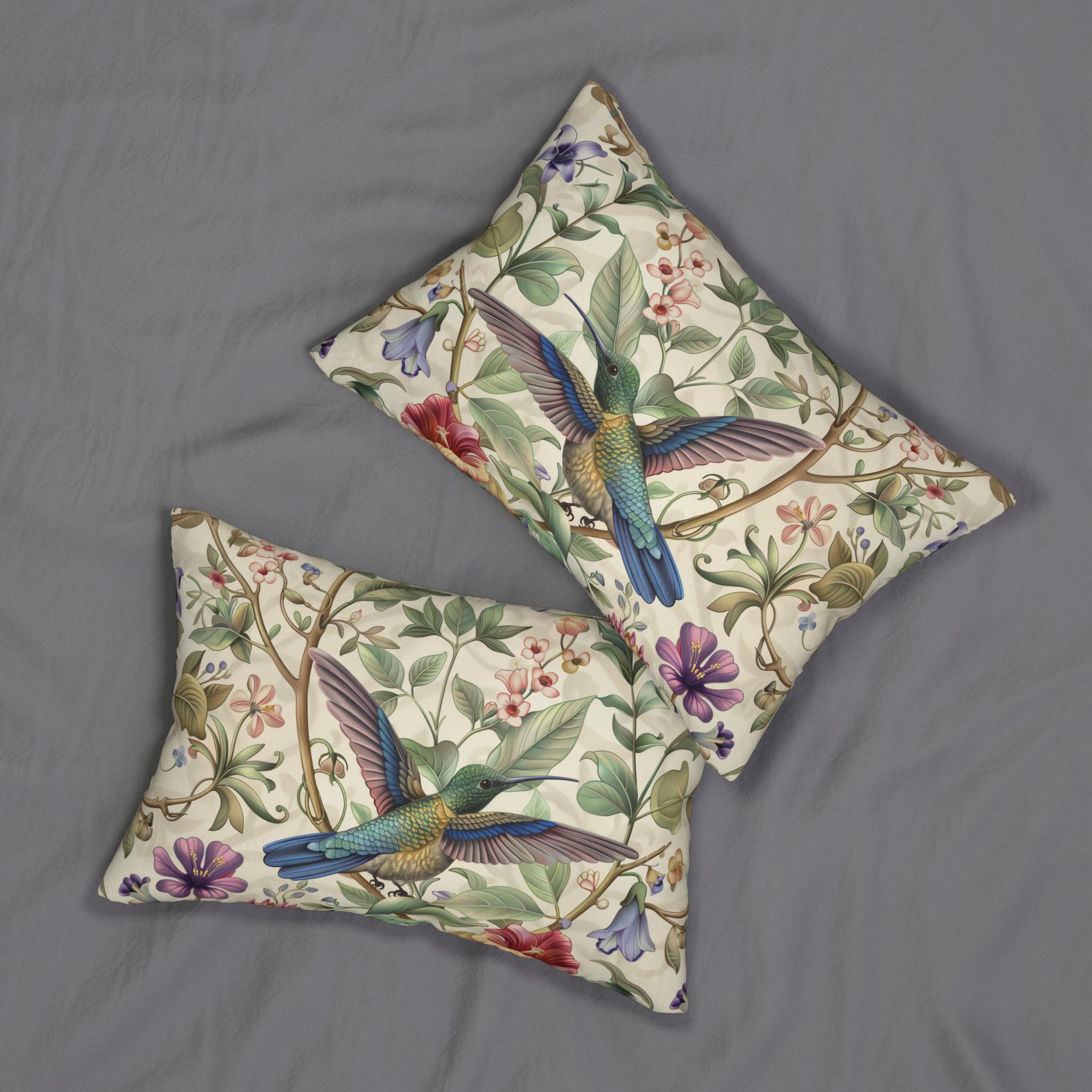 William Morris Hummingbird Lumbar Pillow: Elegant Floral Nature Design