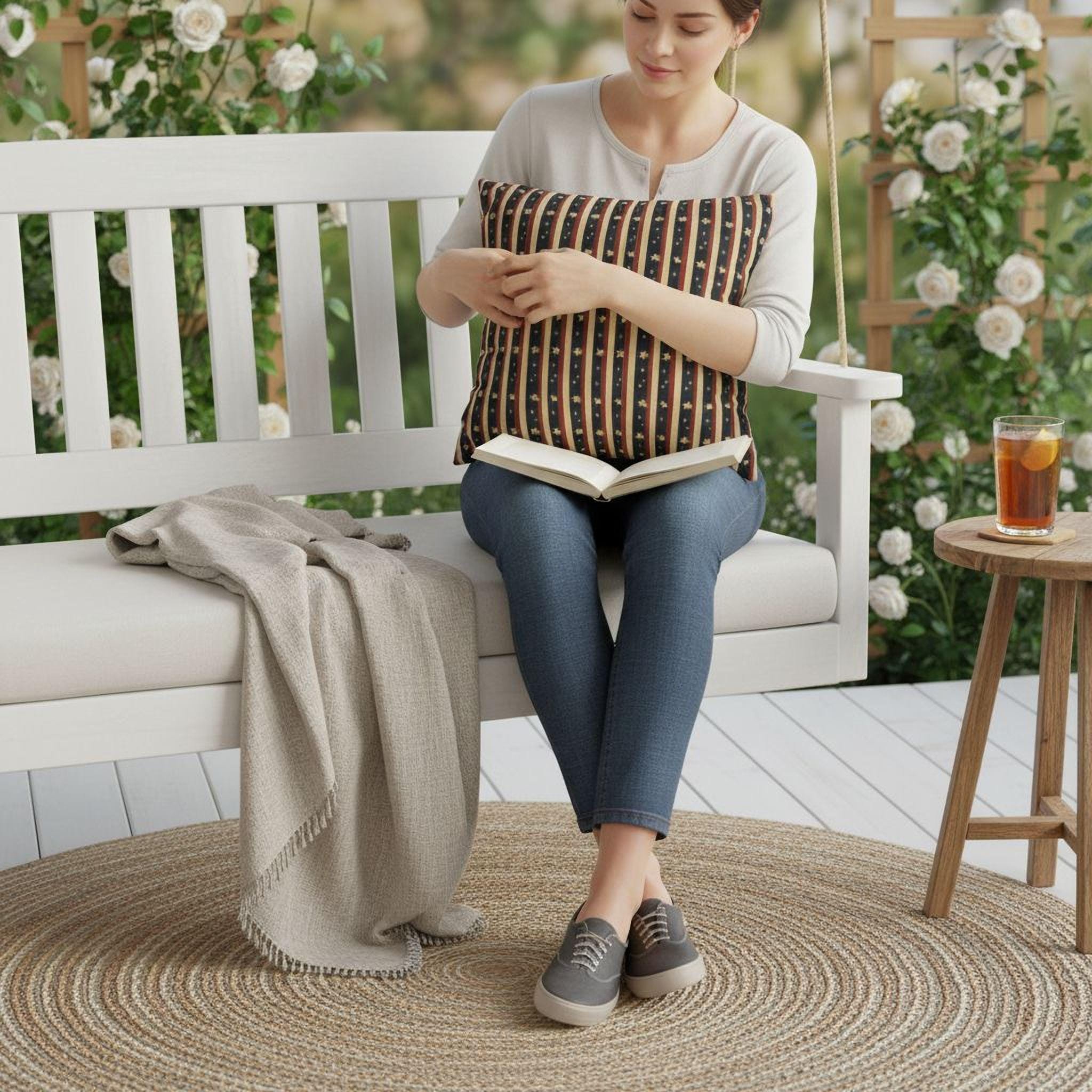 Farmhouse Patriotic Pillow Cover: Primitive Americana Stripe Decor