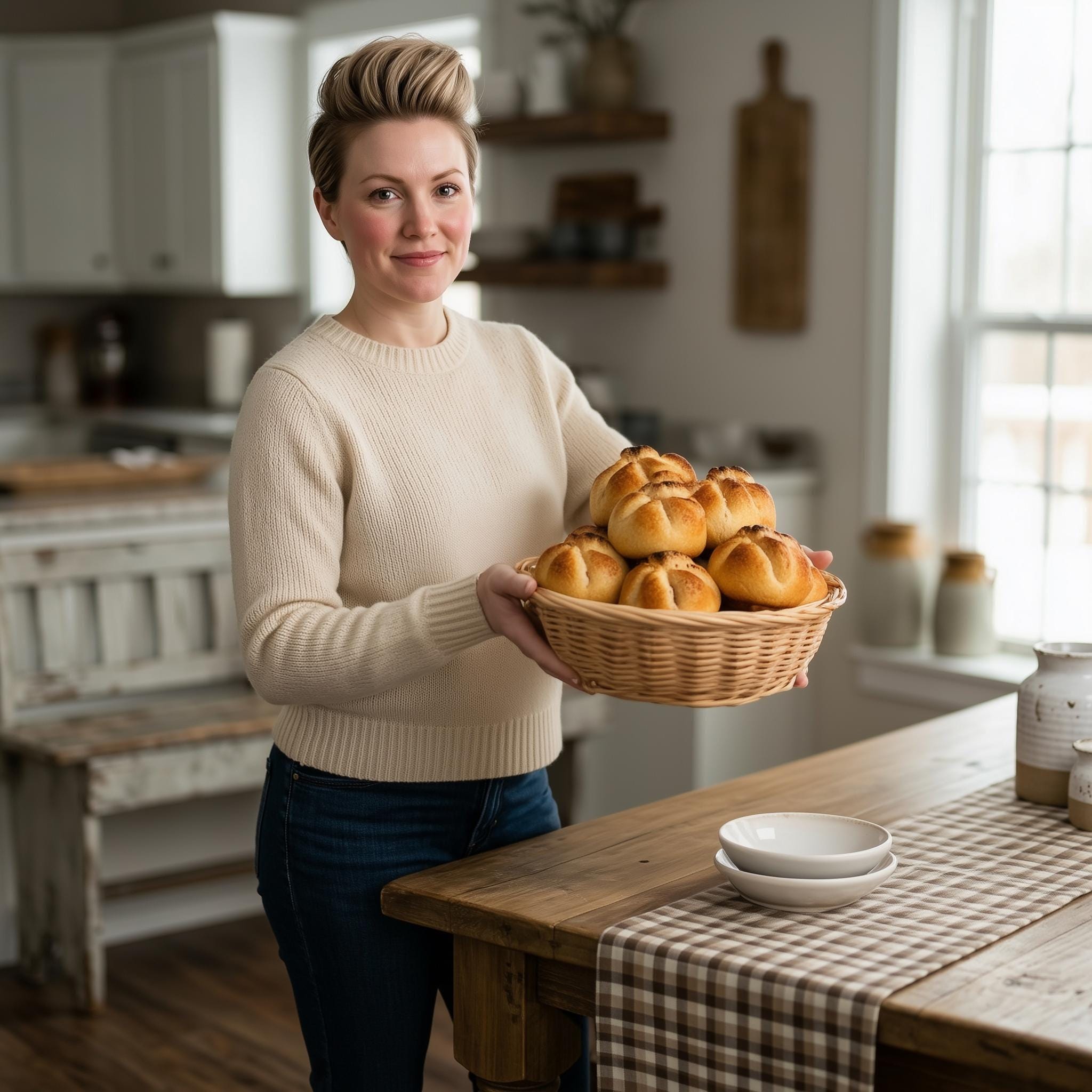 Neutral Brown Gingham Plaid Table Runner: Farmhouse Buffalo Check Accent
