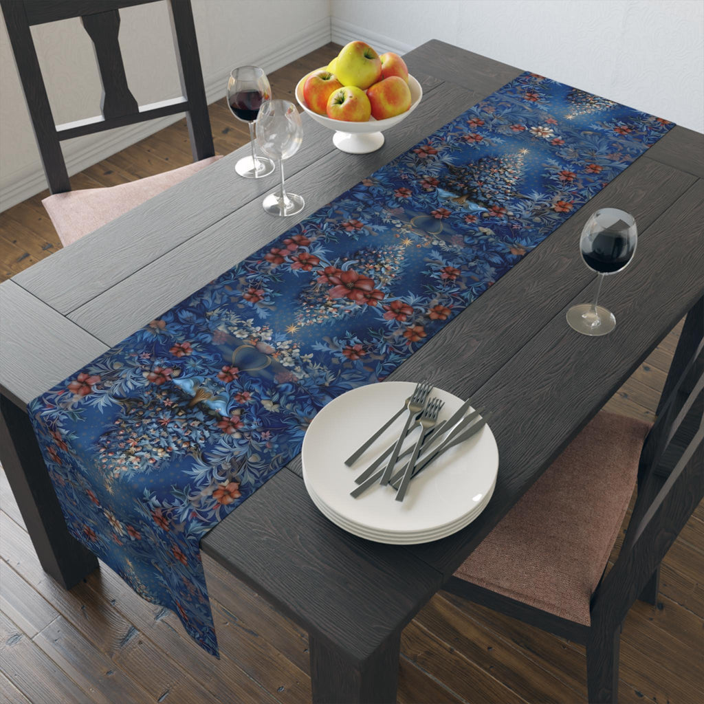 William Morris Christmas Table Runner: Navy, Crimson & Gold Holiday Decor