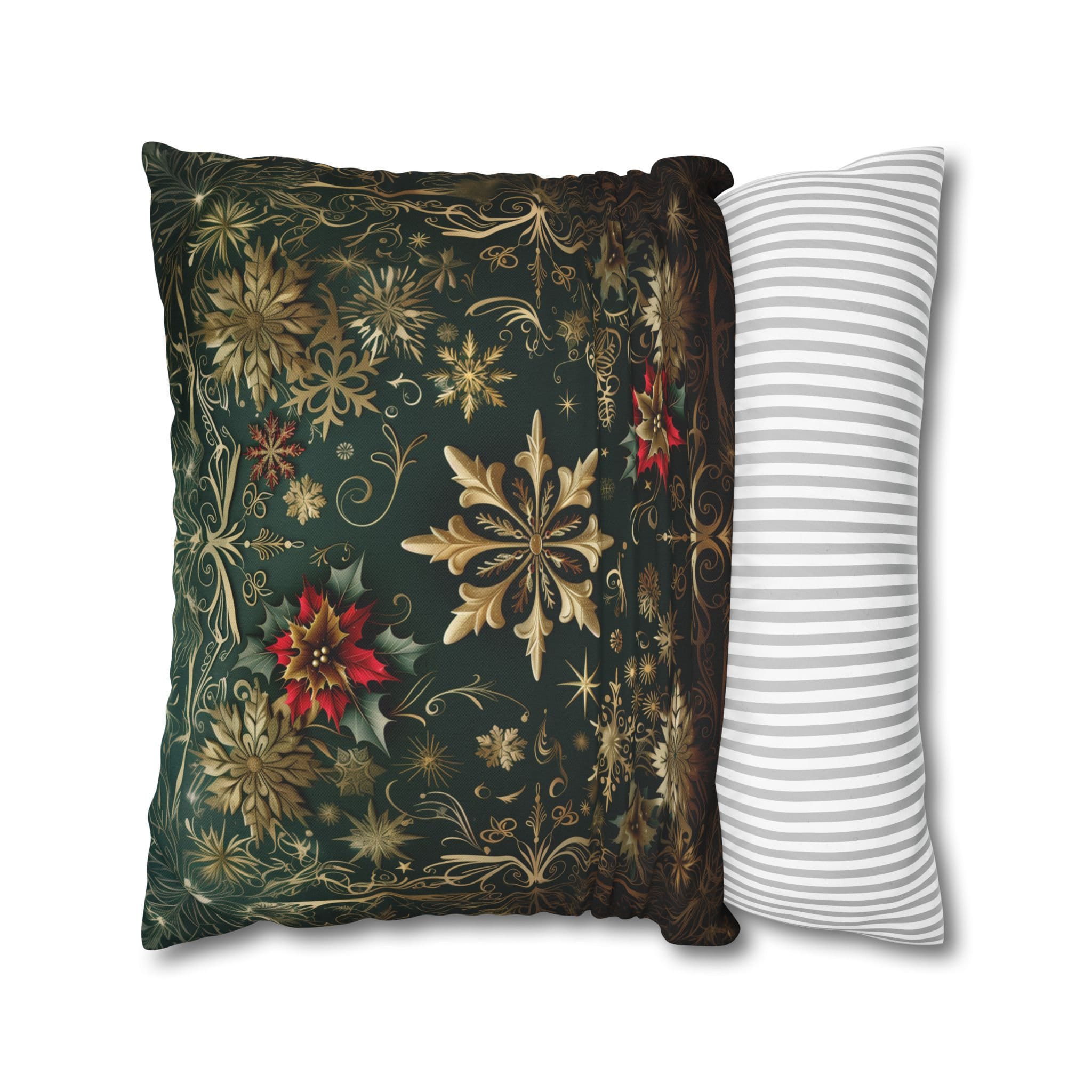 Gold Snowflake Emerald Green Holiday Pillow Cover