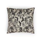 Chinoiserie Five Bats Woven Throw Pillow: Black and Cream Halloween Floral
