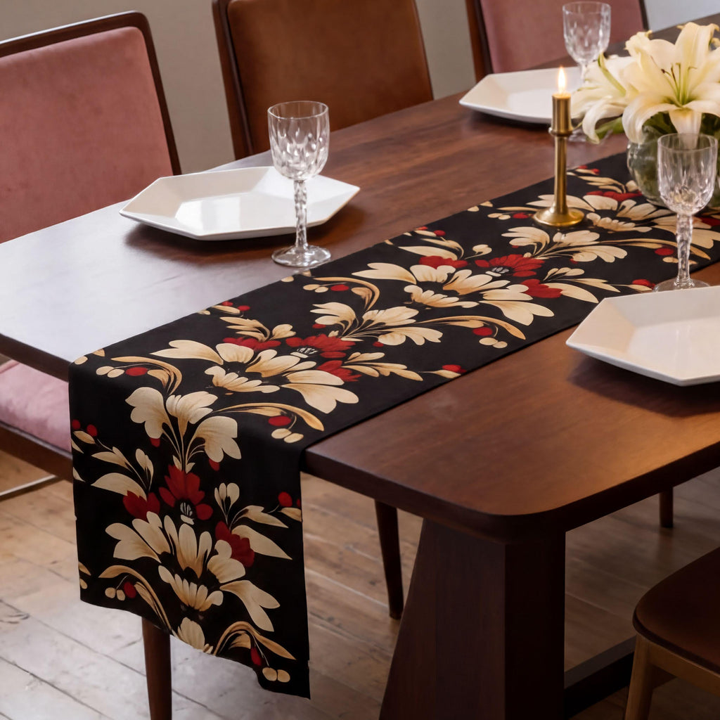 Vintage Style Floral Table Runner, Art Deco MCM, Elegant Dining