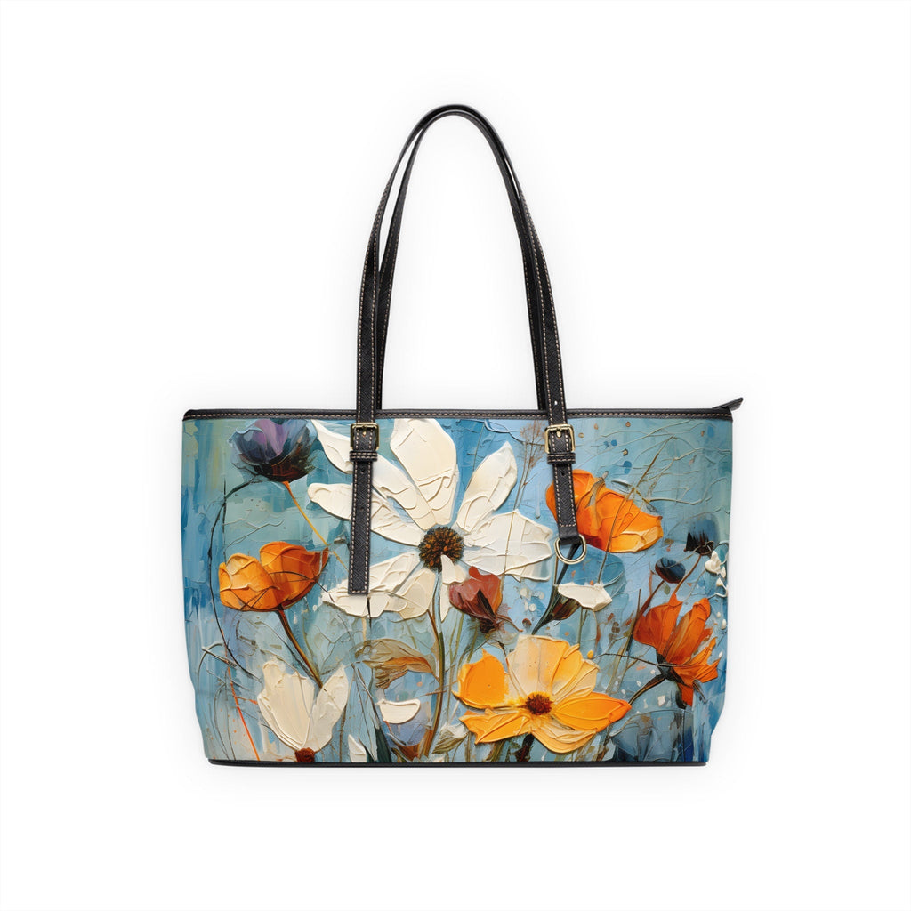 Wildflower Oil Painting Style Shoulder Bag: Oversized Vegan Leather Tote