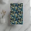 Geometric Abstract Hand Towel: Blue & Earthy Tones, Modern Rustic Decor, Hand-painted Effect