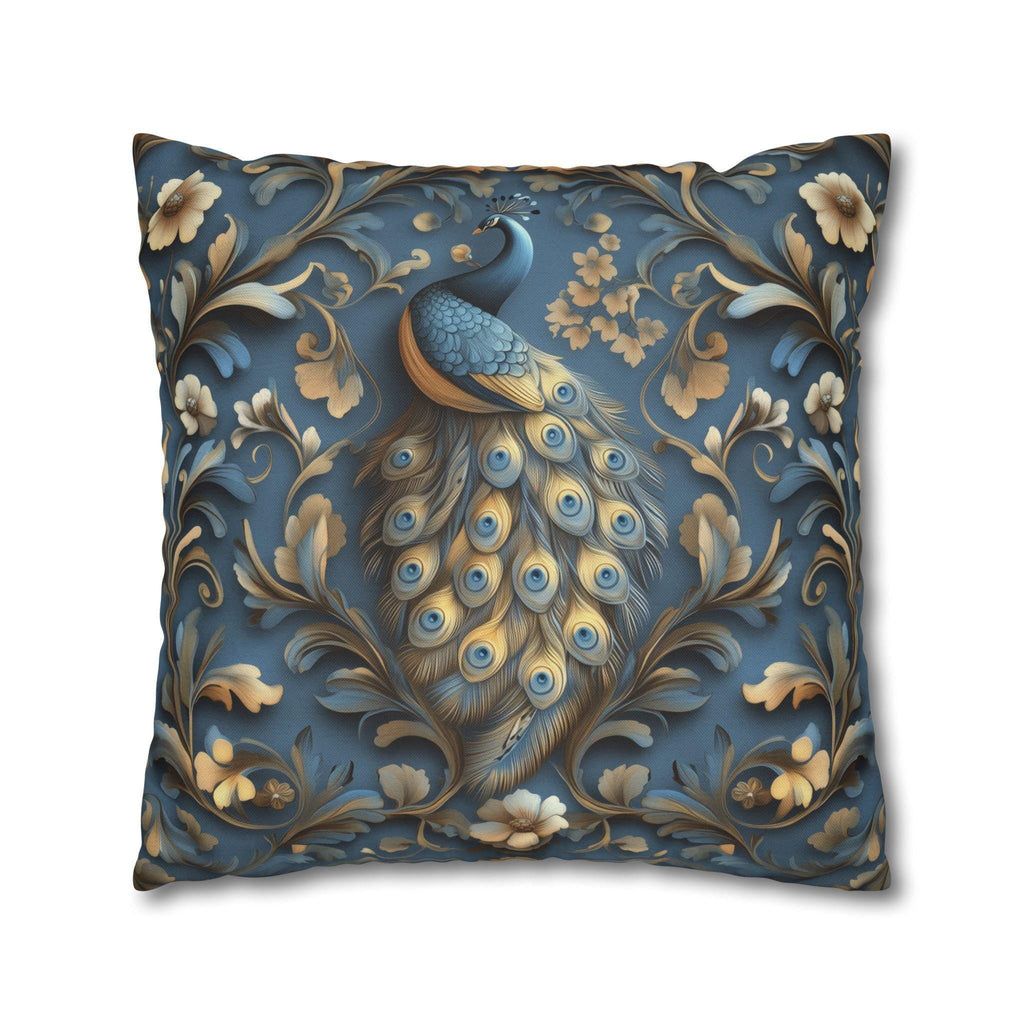 Elegant William Morris Peacock Pillow Cover: Vintage Arts & Crafts Blue Gold Bird Cushion Design