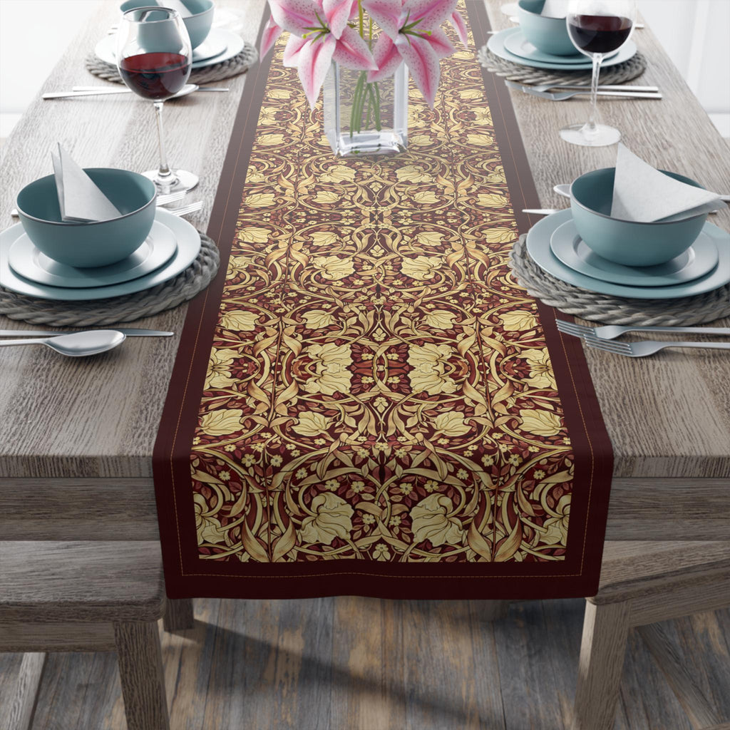 William Morris Table Runner: Burgundy and Champagne Vintage Pimpernel Reconstructed