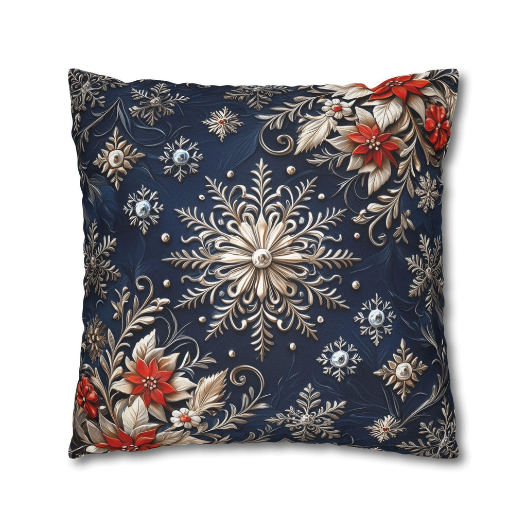 Snowflake Holiday Pillowcase, Silver, Gold  & Blue Christmas Decorative Throw Cushion Cover