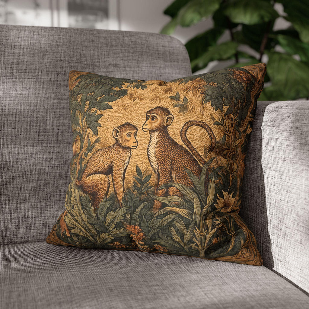 William Morris Style Throw Pillow Cover:  Monkey Jungle Botanical Design